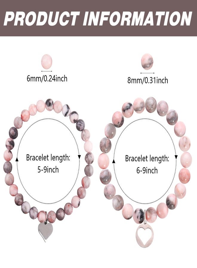 WGXIA 2Pcs Mother Daughter Bracelets, WGXIA Matching Heart Pink Natural Stone Beads Bracelet for Mom & Daughter Birthday Mothers Day Jewelry Gifts - Image 2